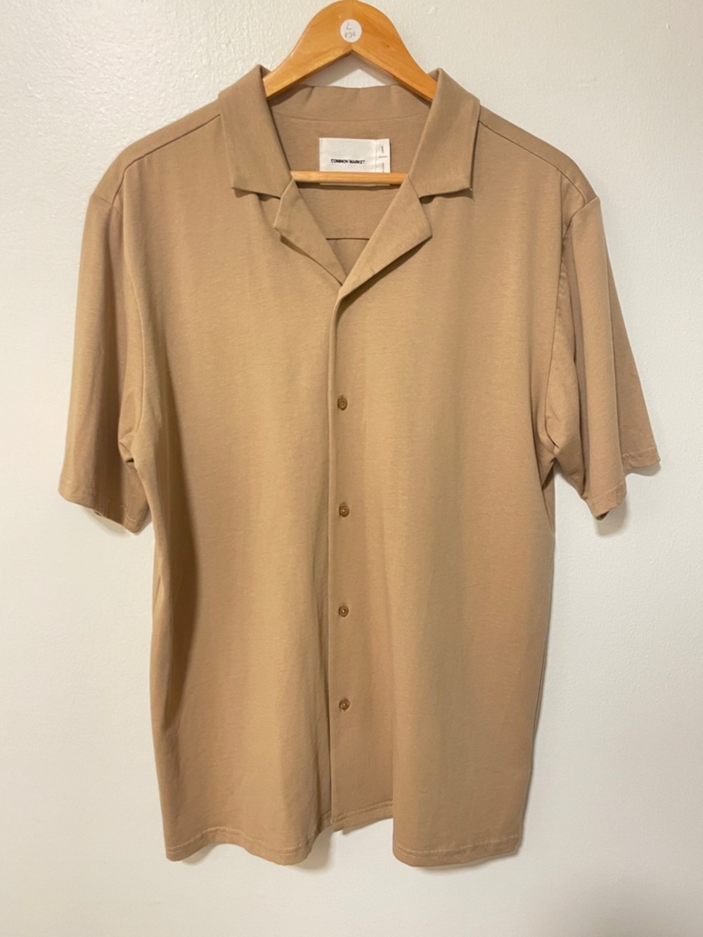 Common Market Men's short sleeves Button Up Tan Shirt casual golf office shirt
